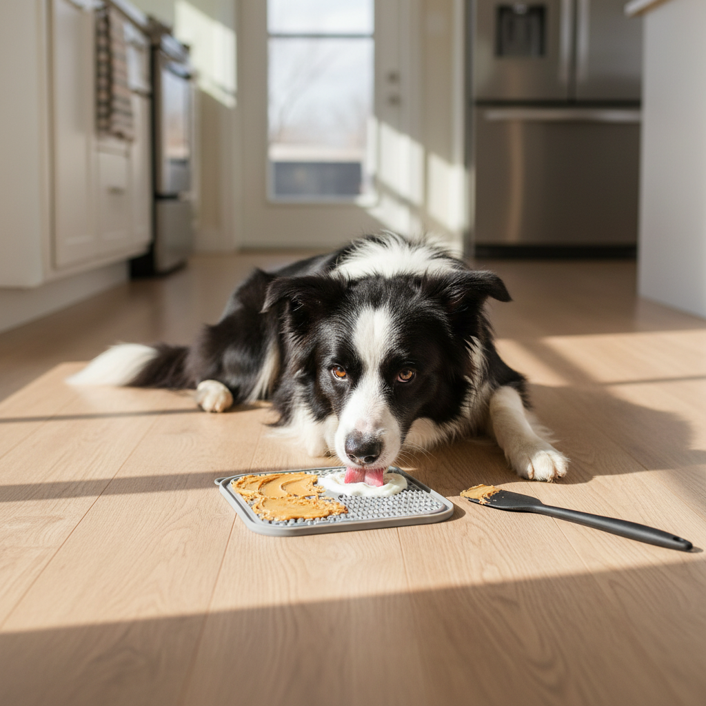 Border Collie Licking Mat - Lifestyle