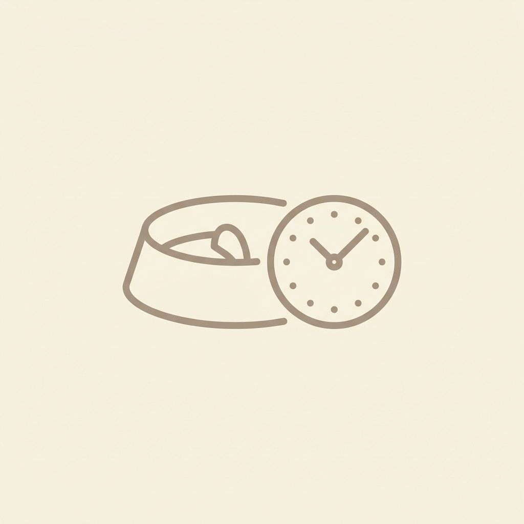 Warm-taupe slow feeding icon featuring a pet bowl and clock